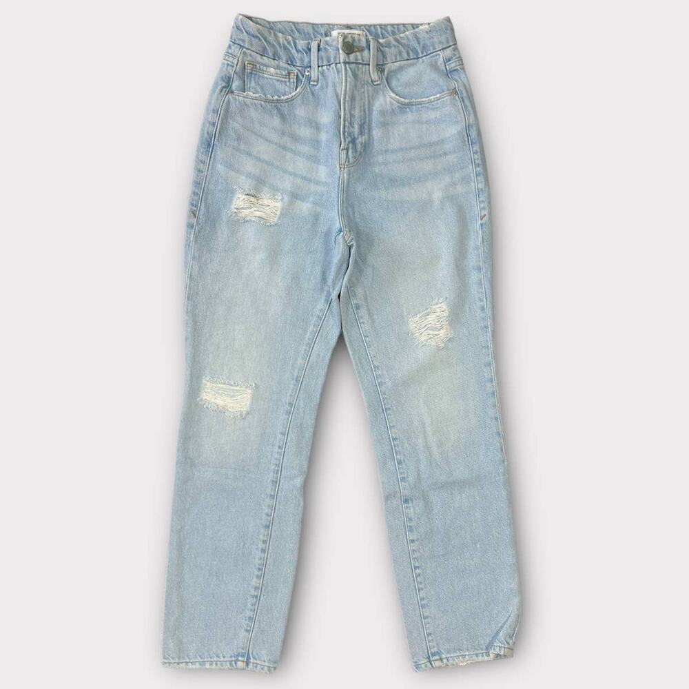 Good American Good Vintage Distressed Straight Leg Jeans in Blue447 Size 2/26 - Picture 2 of 8